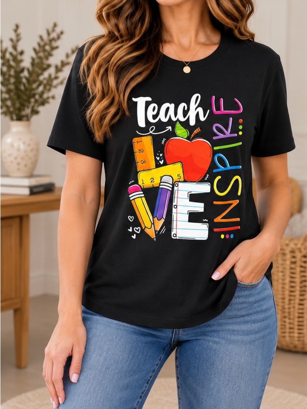 Teach Love Inspire Graphic Tee in Black New